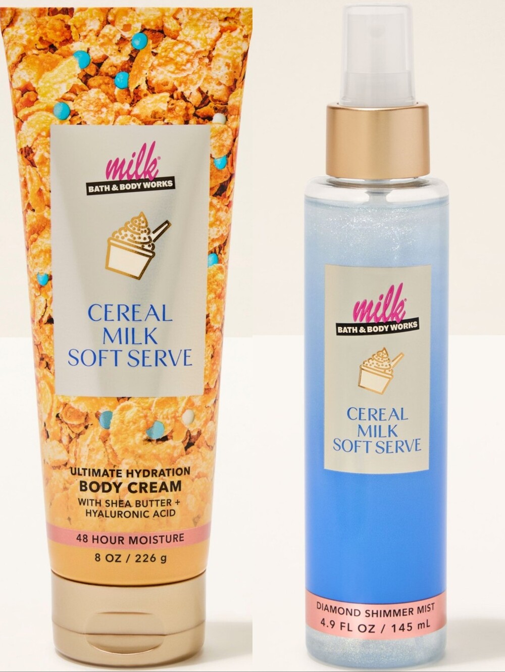 Bath & Body Works Cereal Milk Soft Serve Body Cream & Shimmer Mist Set NEW RARE